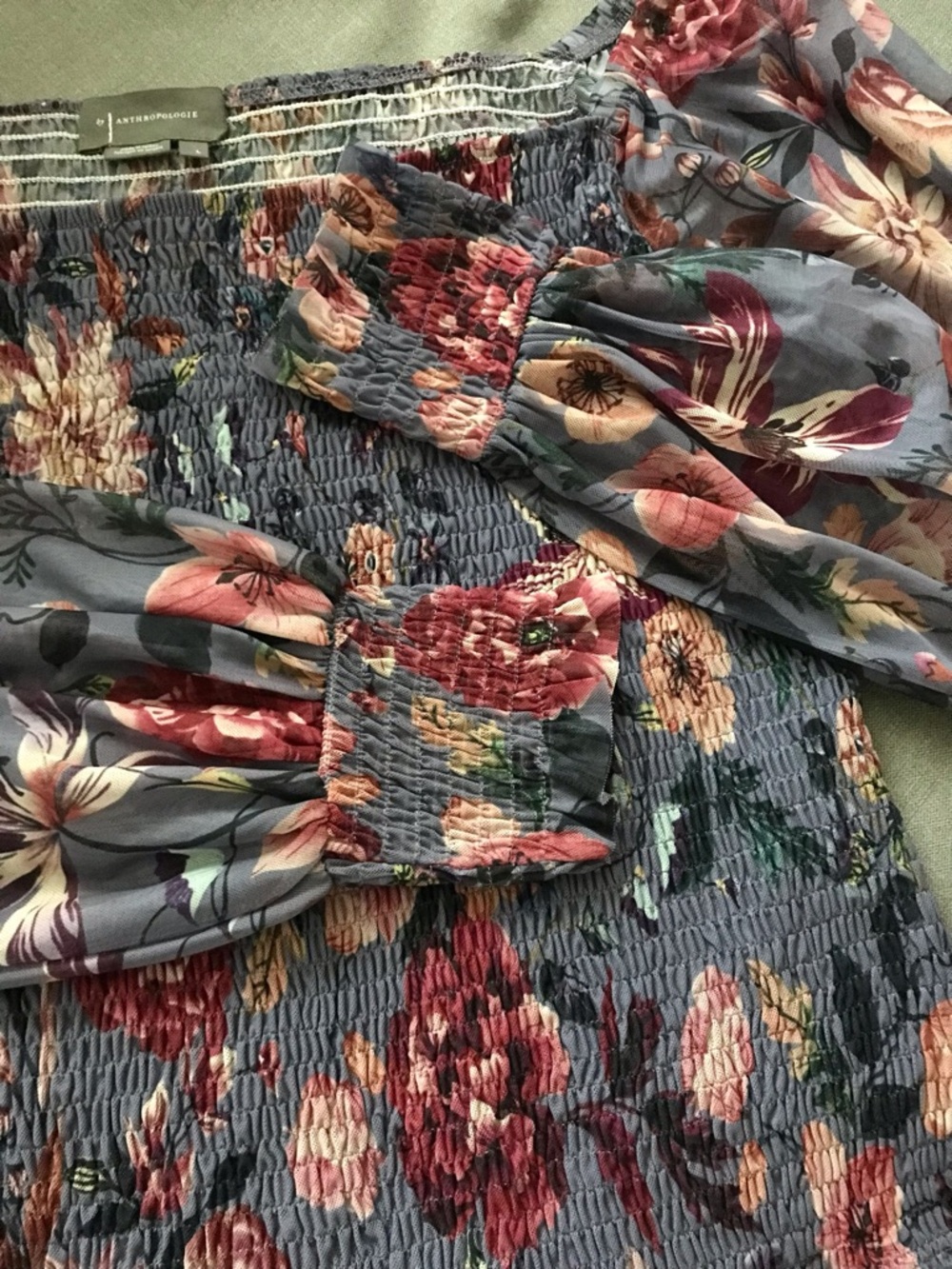 Anthropologie Rouen Lavender Floral Off-Shoulder Smocked Blouse - Picture 6 of 8